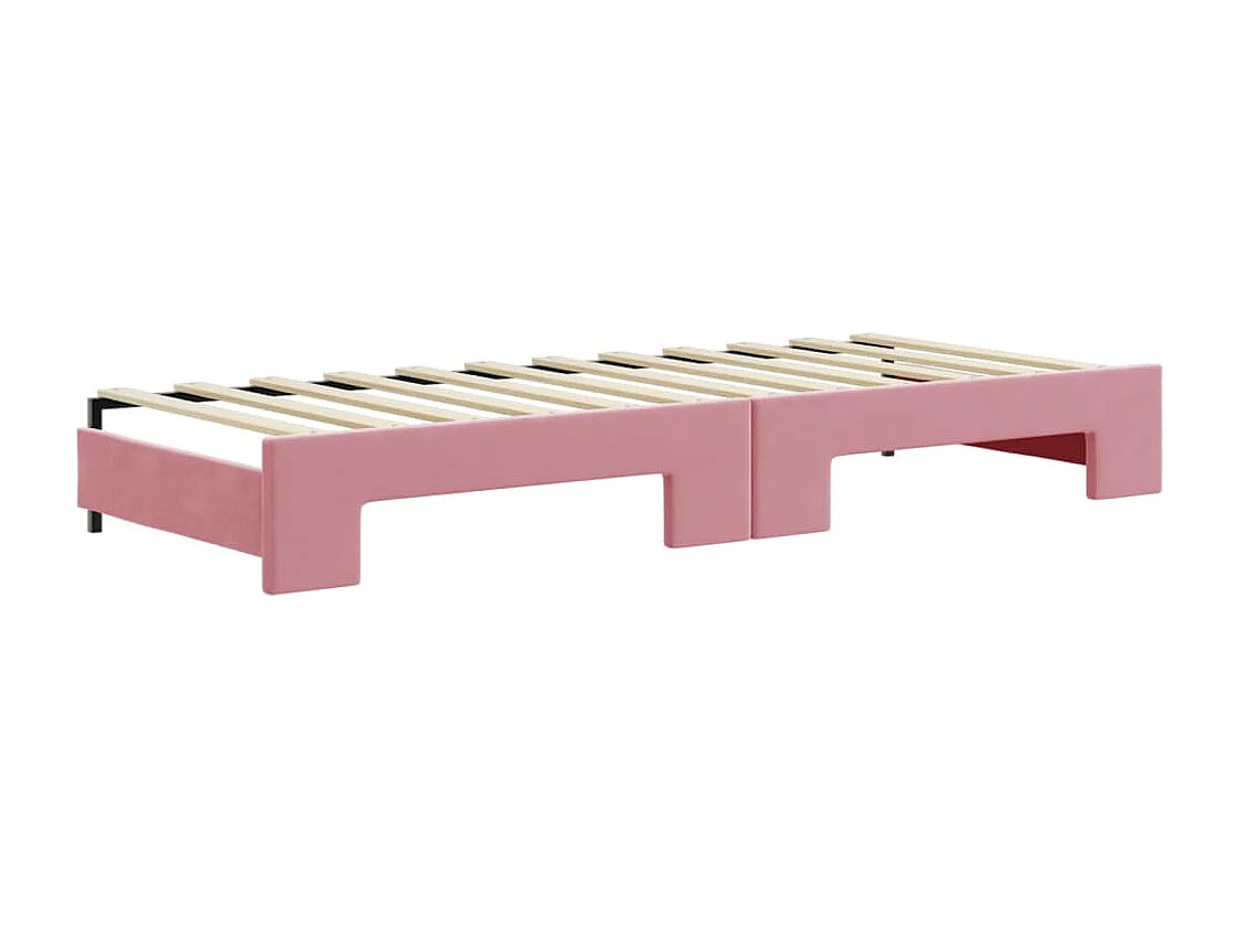 Slaapbank onderschuifbed en matrassen 80x200 cm fluweel roze