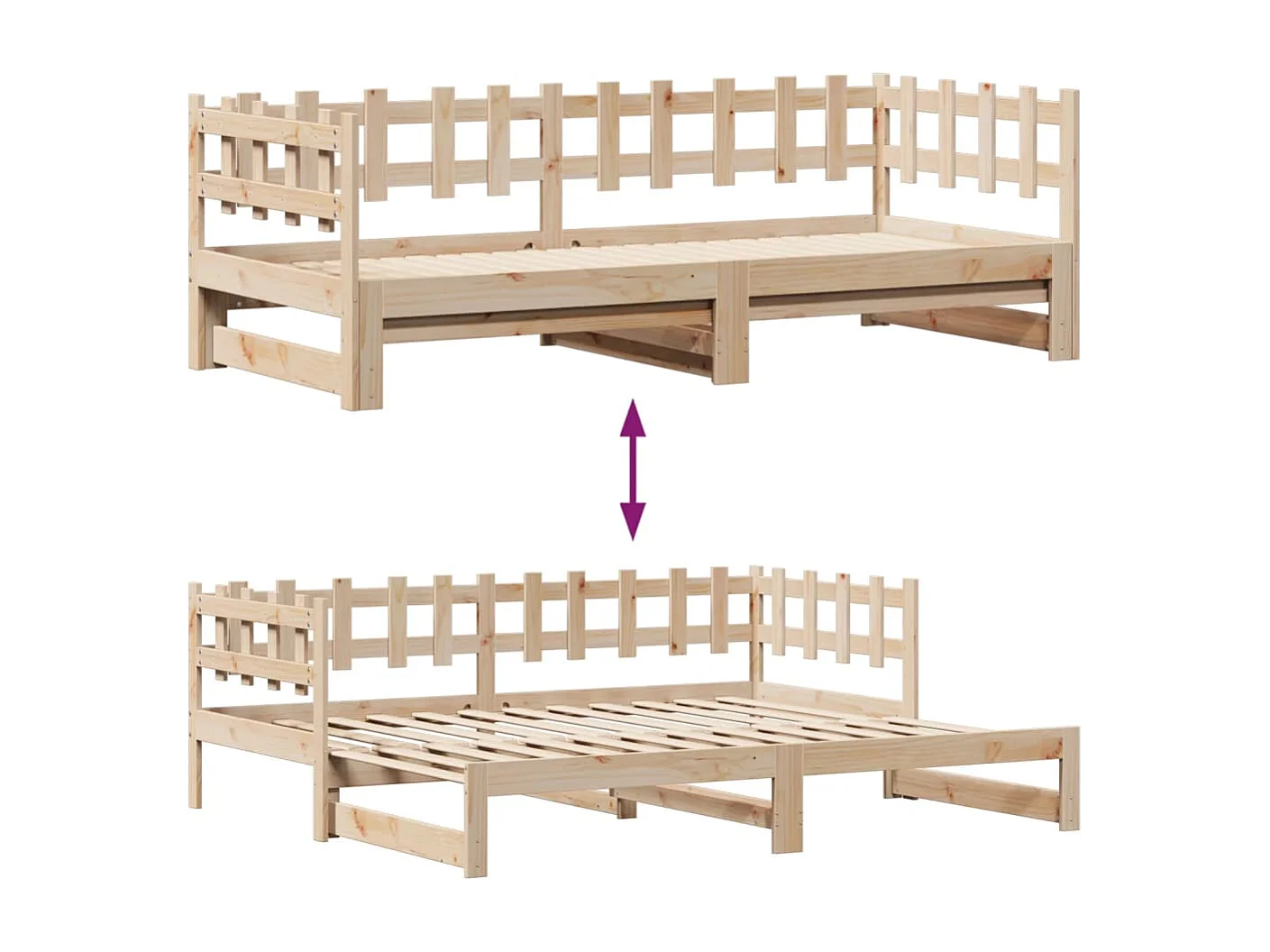 Slaapbank met onderschuifbed en lades zonder matras 80x200 cm