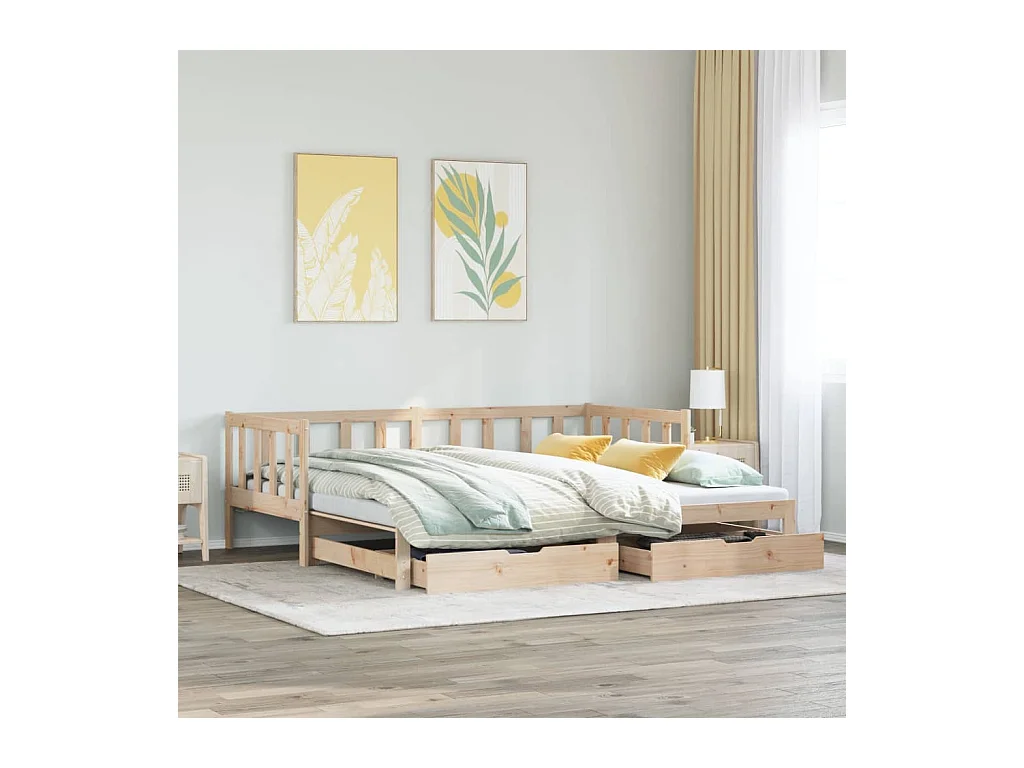 Slaapbank met onderschuifbed en lades zonder matras 90x190 cm