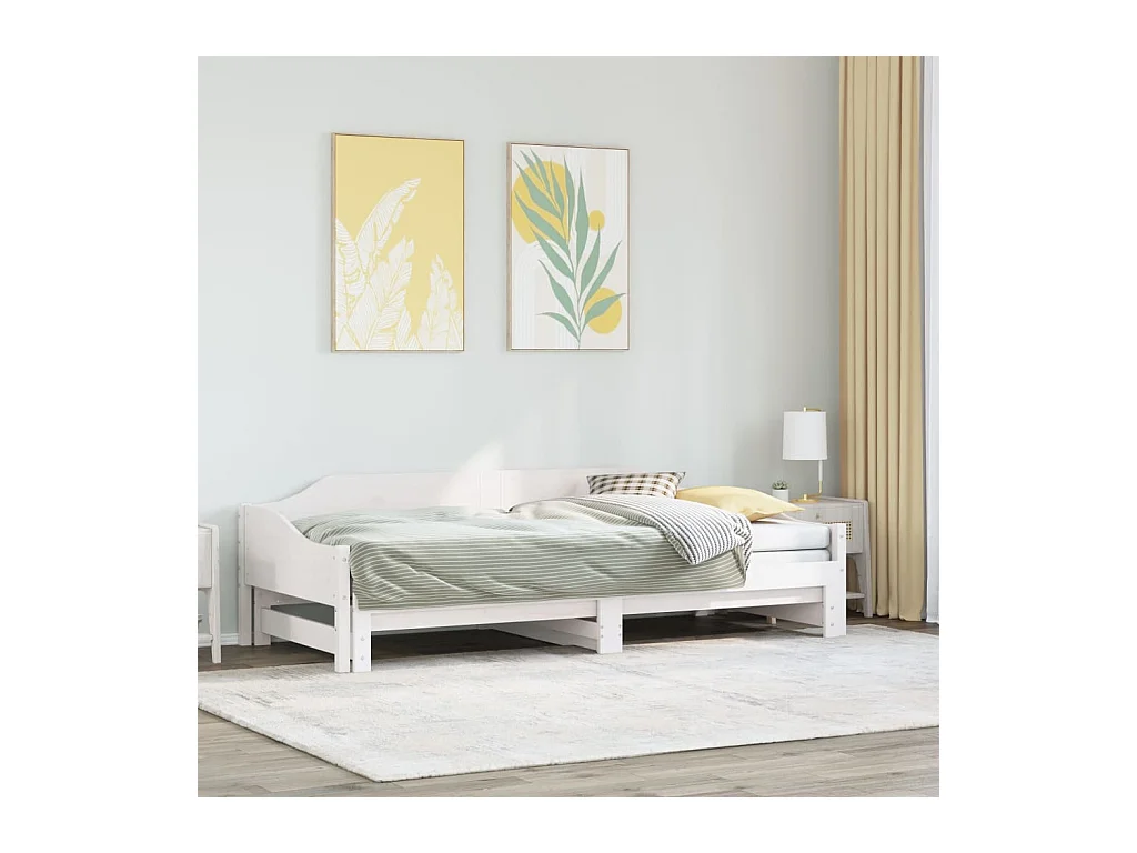 Slaapbank met onderschuifbed 90x200 cm massief grenenhout wit