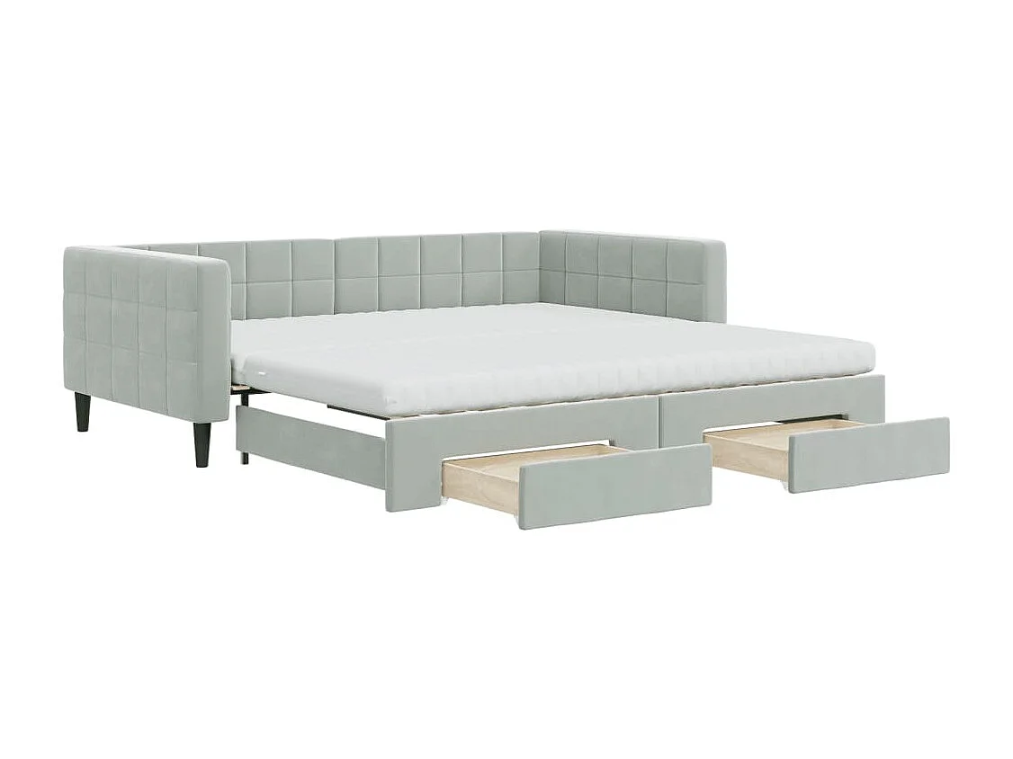 Sofá-cama c/ gavetão e gavetas 100x200 cm veludo cinzento-claro
