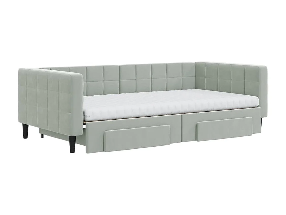 Sofá-cama c/ gavetão e gavetas 100x200 cm veludo cinzento-claro