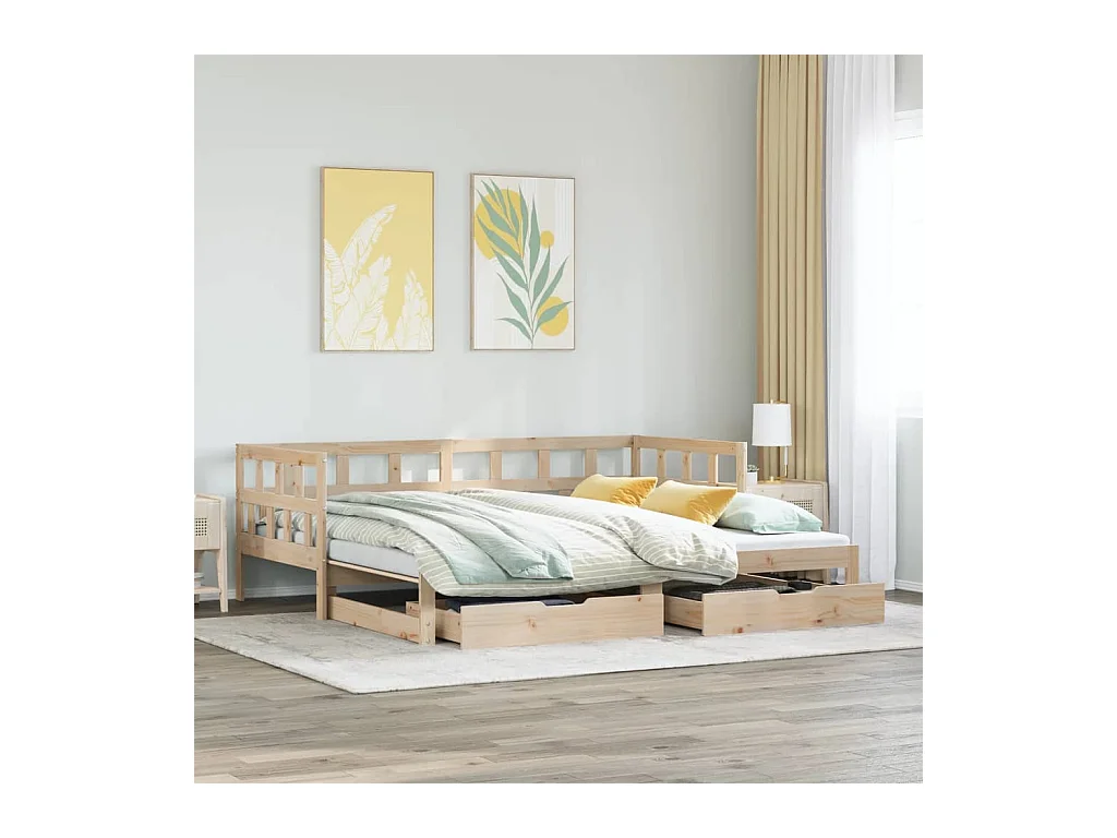 Slaapbank met onderschuifbed en lades zonder matras 90x200 cm