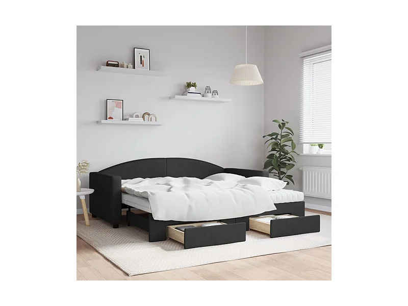 Slaapbank met onderschuifbed en lades 90x190 cm stof zwart