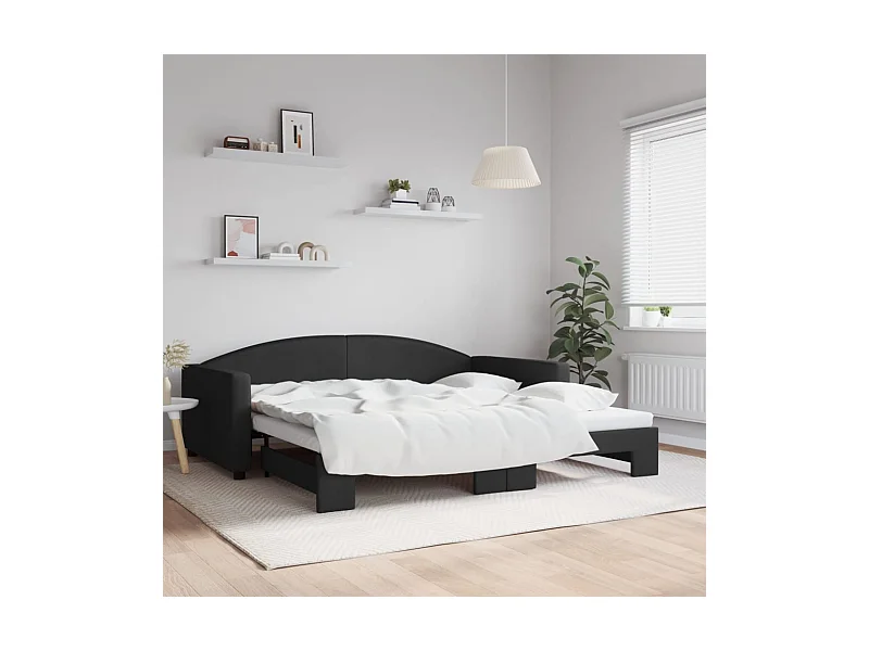 Slaapbank met onderschuifbed 100x200 cm stof zwart