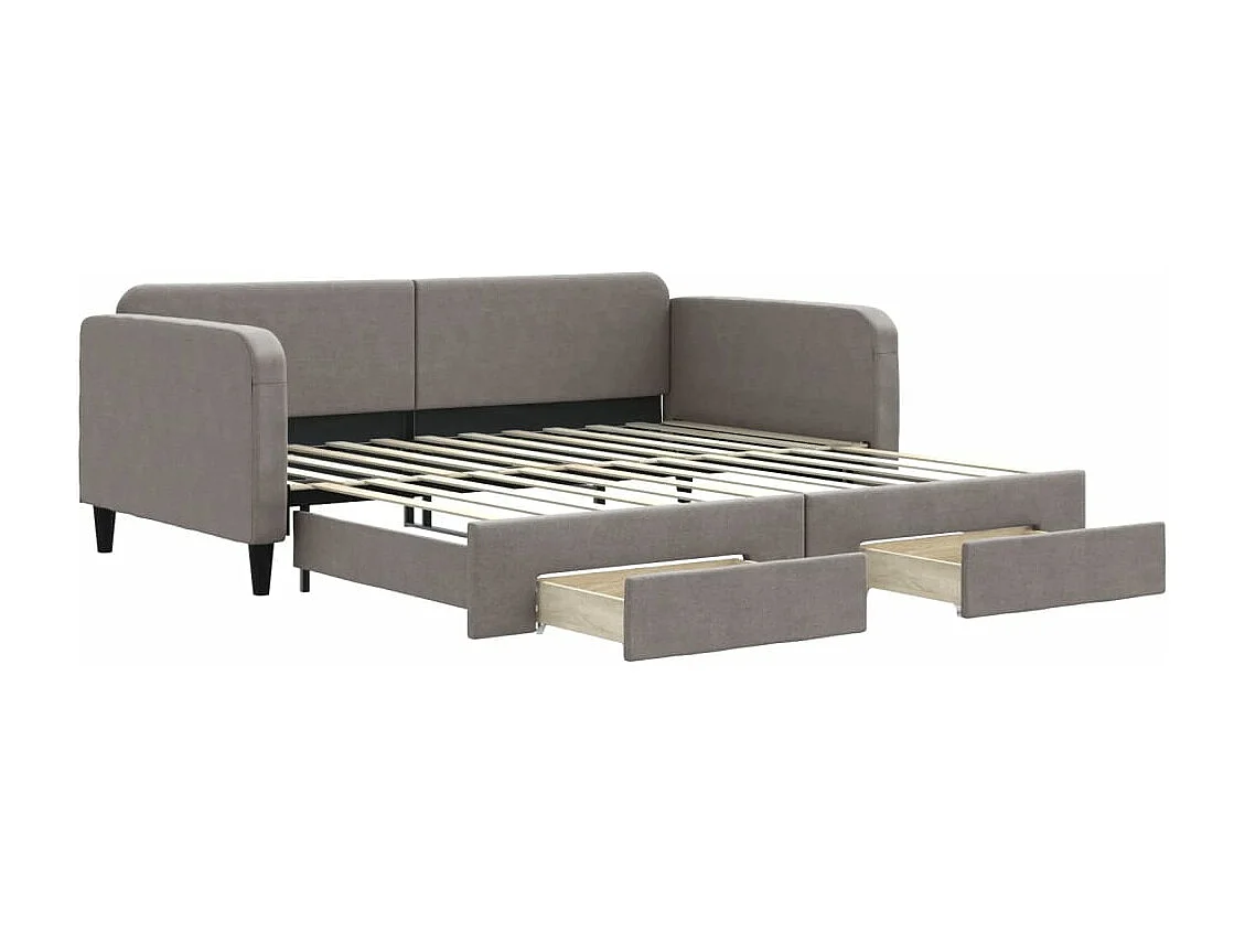 Slaapbank met onderschuifbed en lades 100x200 cm stof taupe