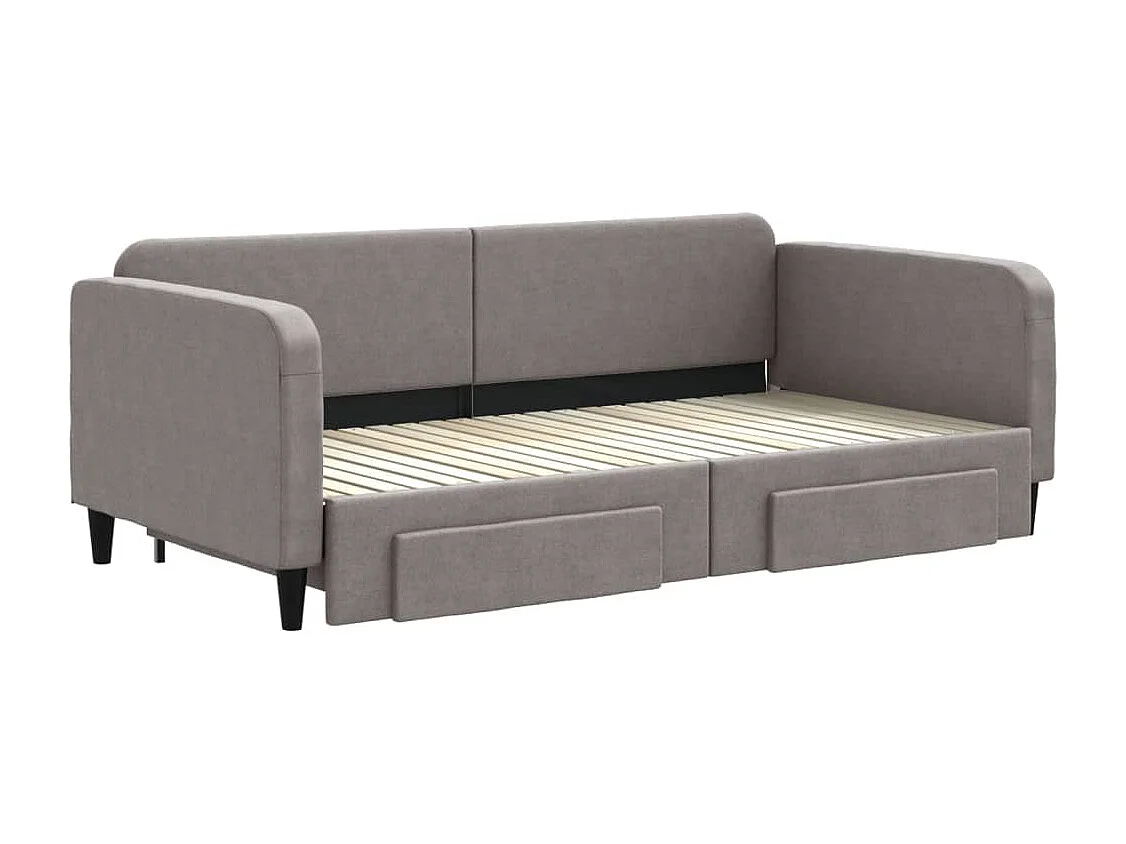 Slaapbank met onderschuifbed en lades 100x200 cm stof taupe