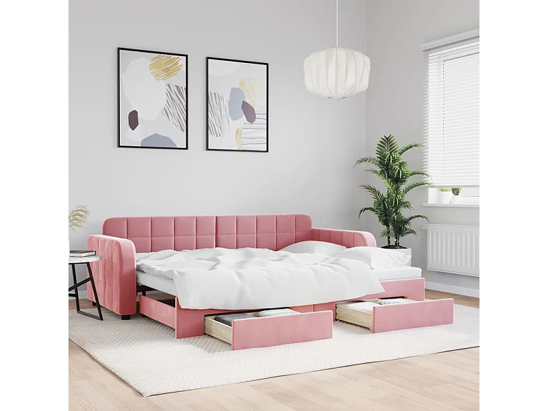 Slaapbank met onderschuifbed en lades 80x200 cm fluweel roze