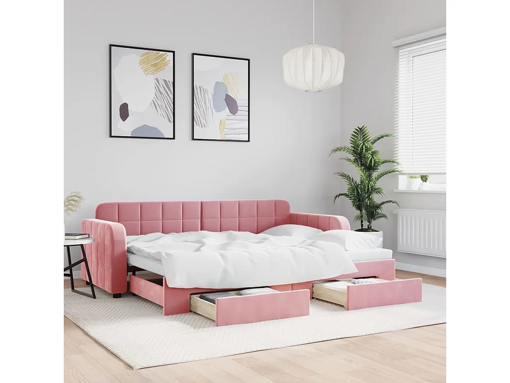 Sofá-cama com gavetão e gavetas 80x200 cm veludo rosa