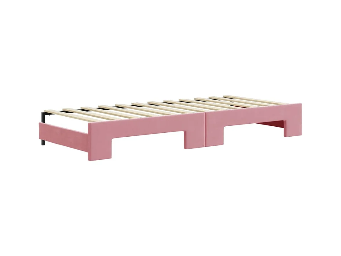 Slaapbank met onderschuifbed en lades 80x200 cm fluweel roze