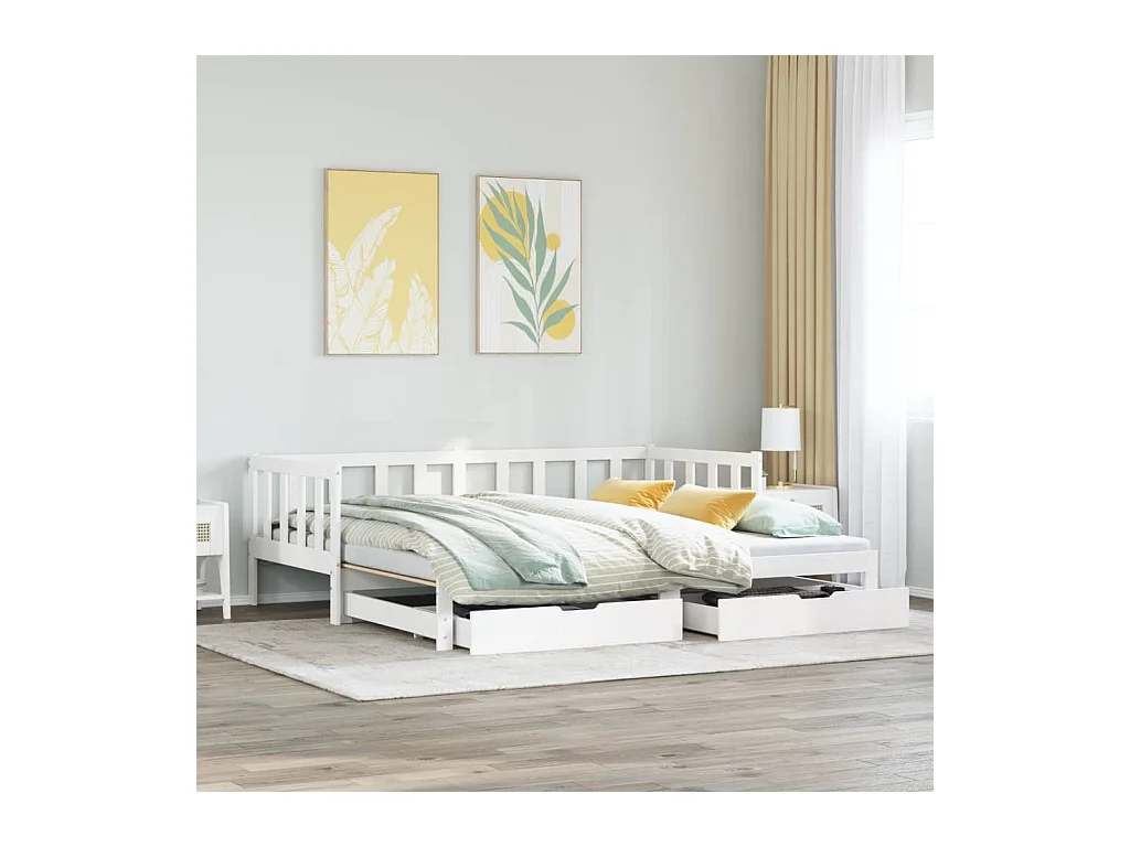 Slaapbank met onderschuifbed/lades zonder matras 90x200 cm wit