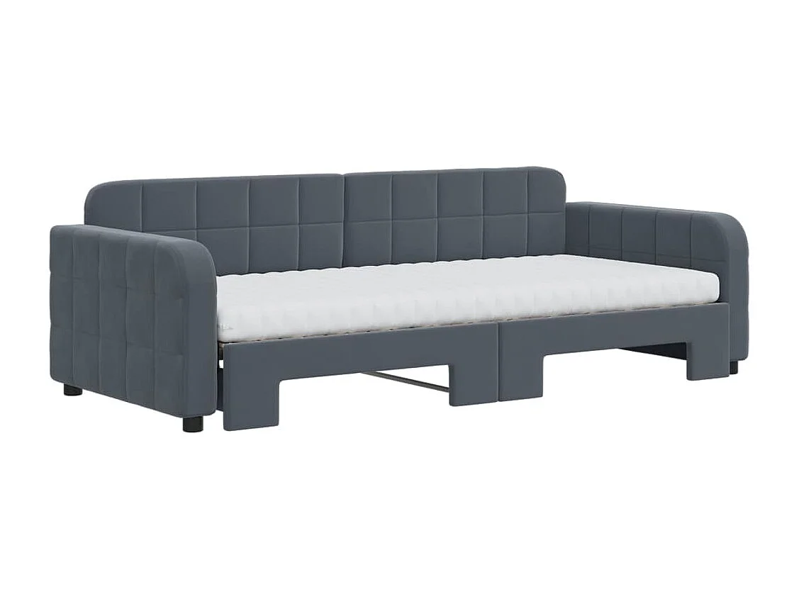 Sofá-cama c/ gavetão e colchões 90x200cm veludo cinzento-escuro