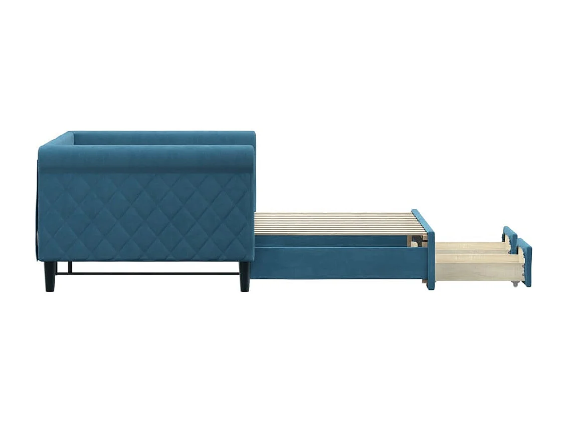 Slaapbank met onderschuifbed en lades 90x200 cm fluweel blauw