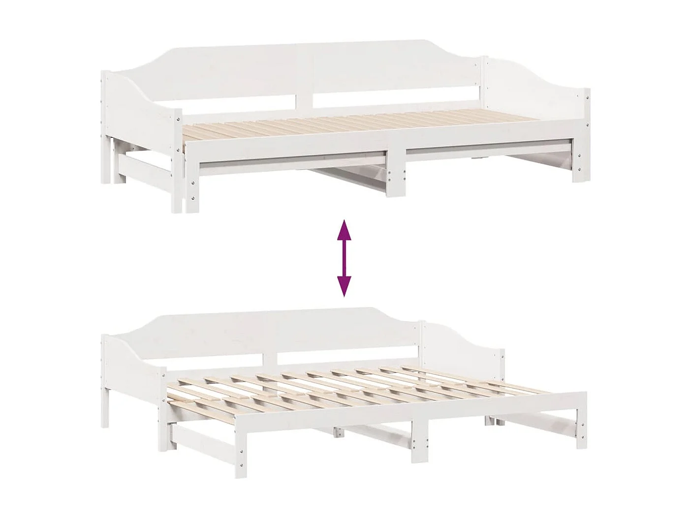 Slaapbank met onderschuifbed 80x200 cm massief grenenhout wit