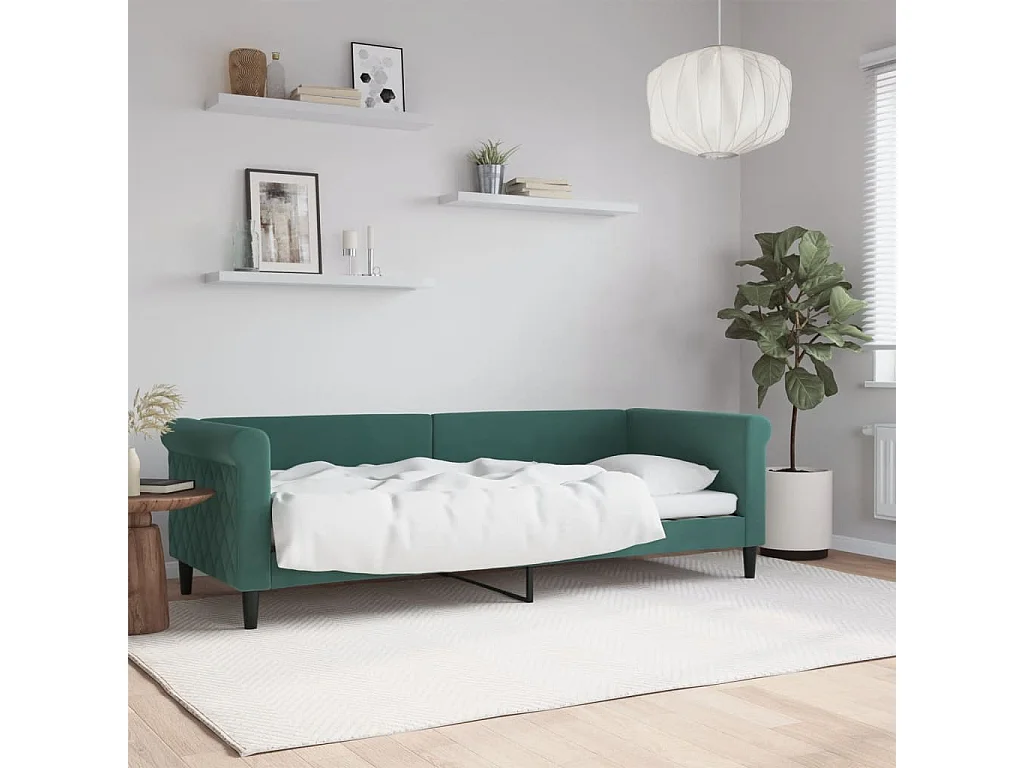 Sofá cama terciopelo verde oscuro 80x200 cm
