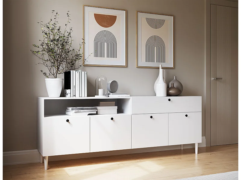 Buffet Savona/portes battantes/plateau de meuble/blanc
