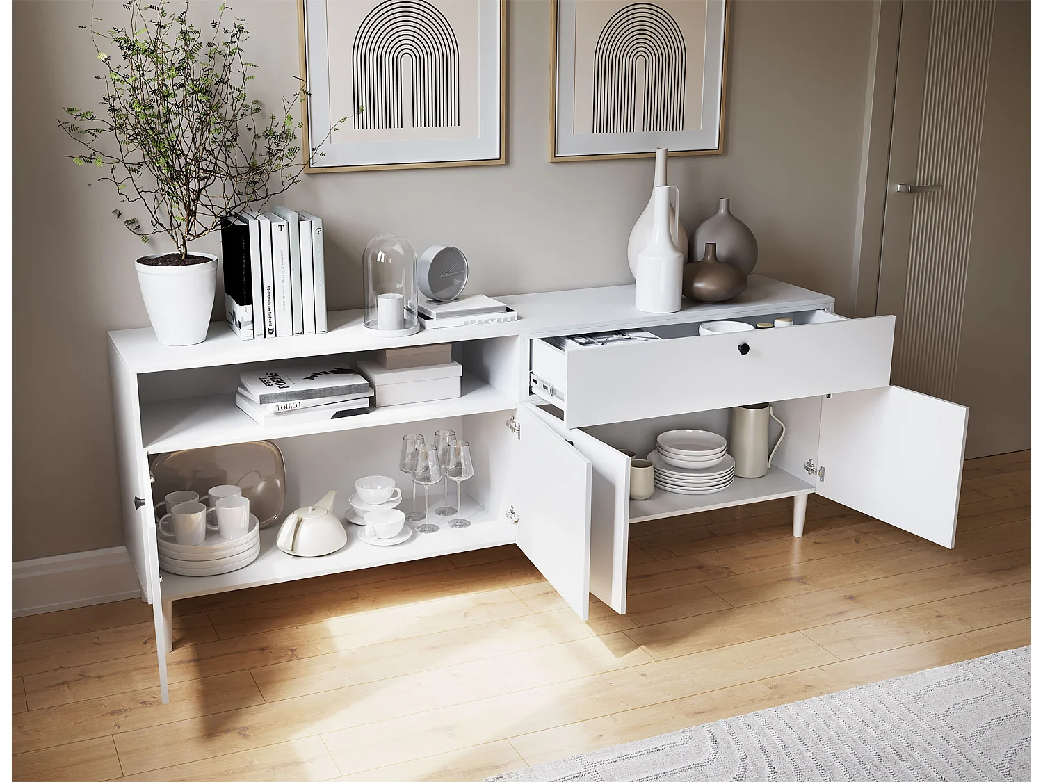 Credenza Savona/ante battenti/piano mobile/bianco