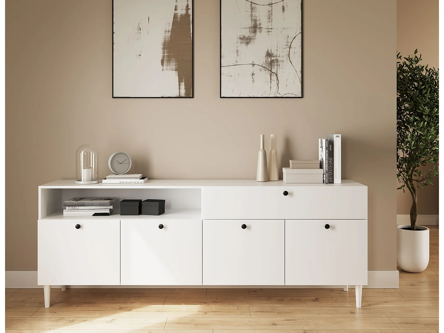 Credenza Savona/ante battenti/piano mobile/bianco