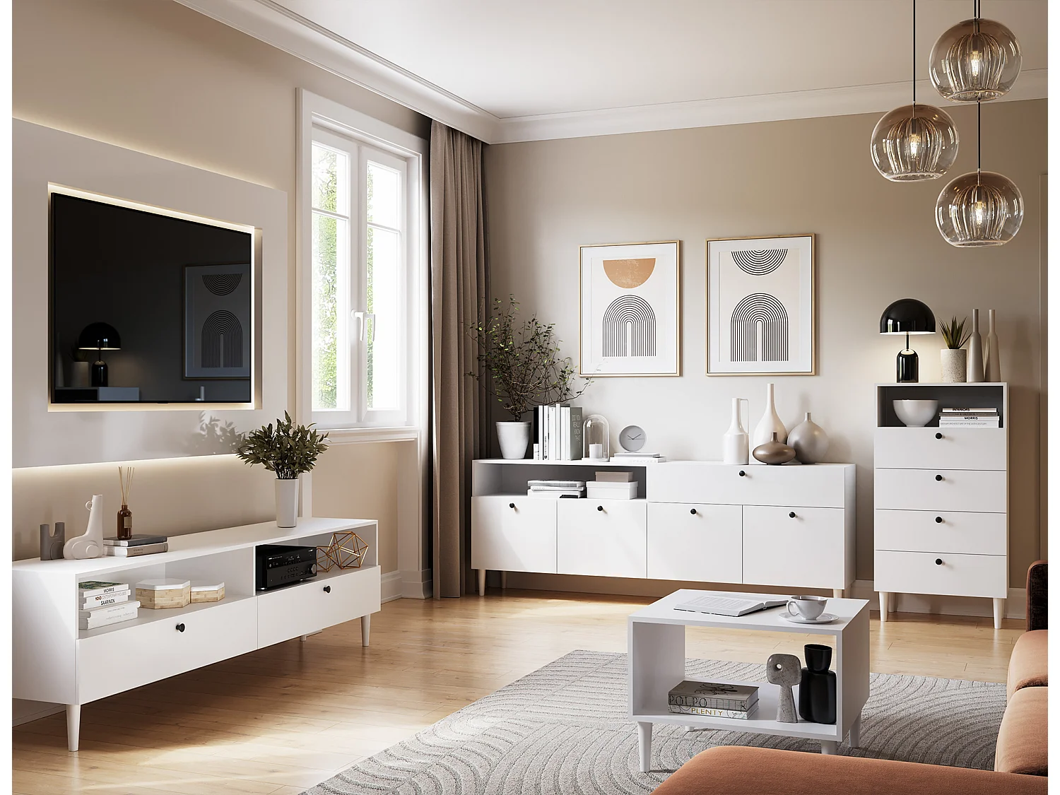 Credenza Savona/ante battenti/piano mobile/bianco