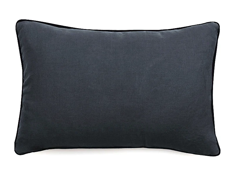 Housse de coussin PRELUDE 40x60 cm lin et coton lavé bleu Granit