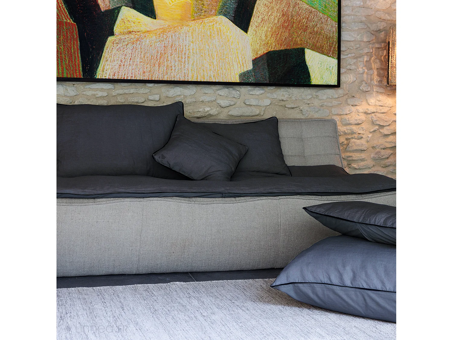 Housse de coussin PRELUDE 40x60 cm lin et coton lavé bleu Granit