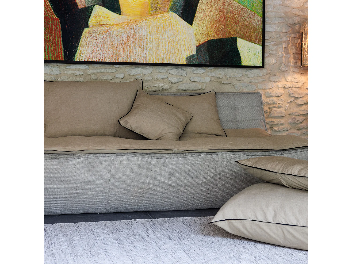 Housse de coussin PRELUDE 80x80 cm lin et coton lavé bleu Granit