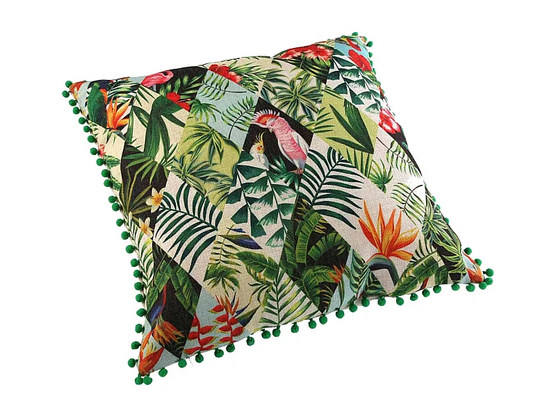 Kissen mit tropischem Druck und Pompons