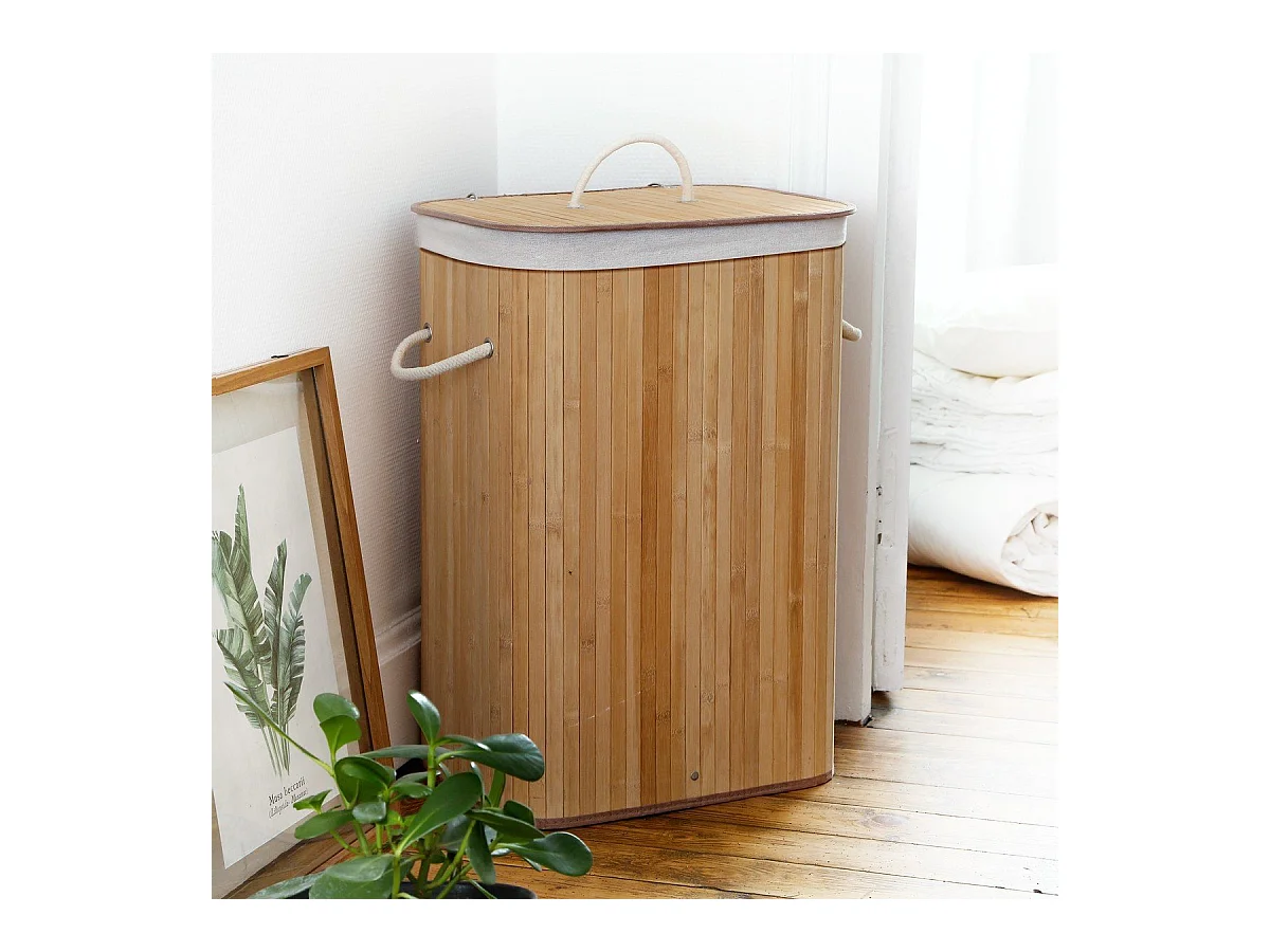 Panier à linge rectangulaire en bambou 70L - H60 cm