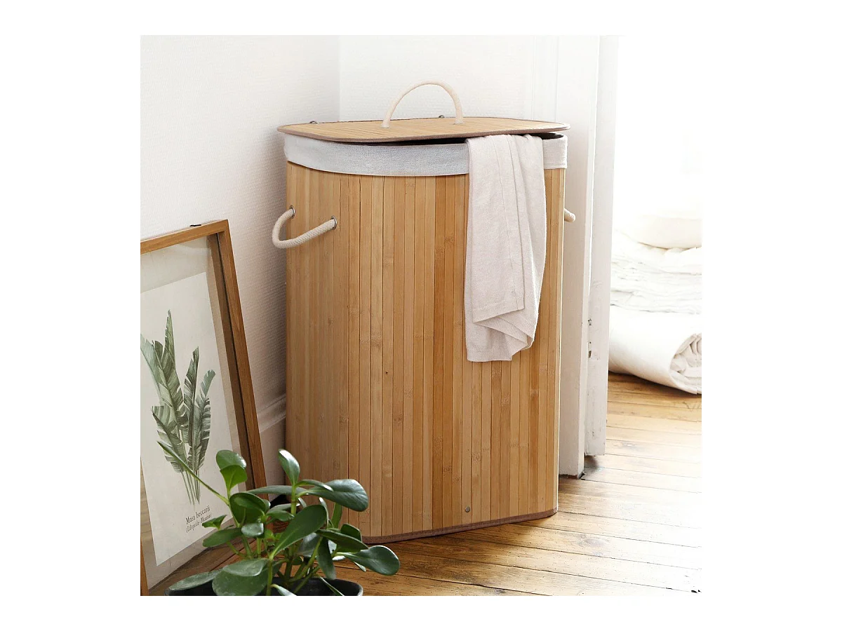 Panier à linge rectangulaire en bambou 70L - H60 cm