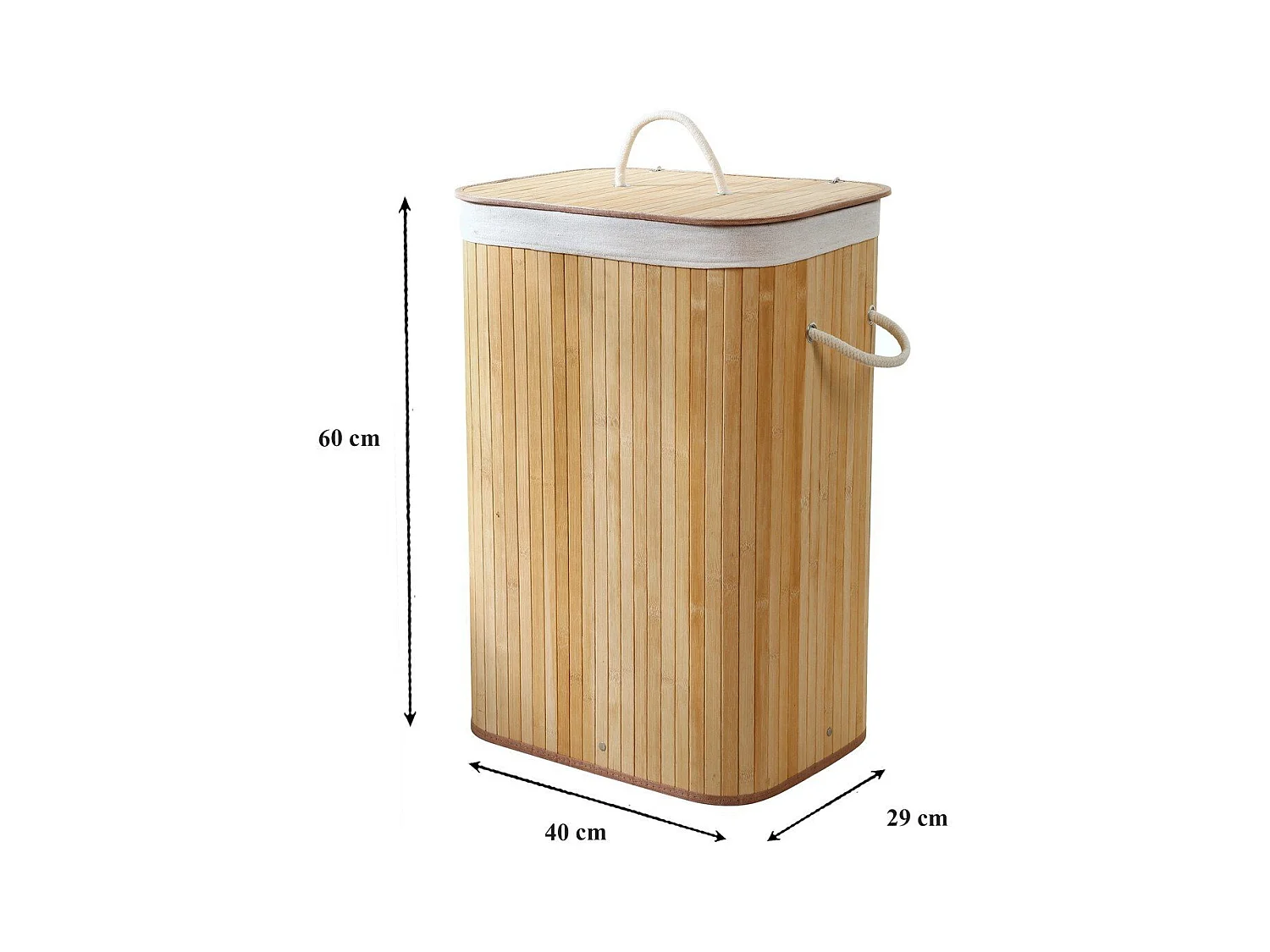 Panier à linge rectangulaire en bambou 70L - H60 cm