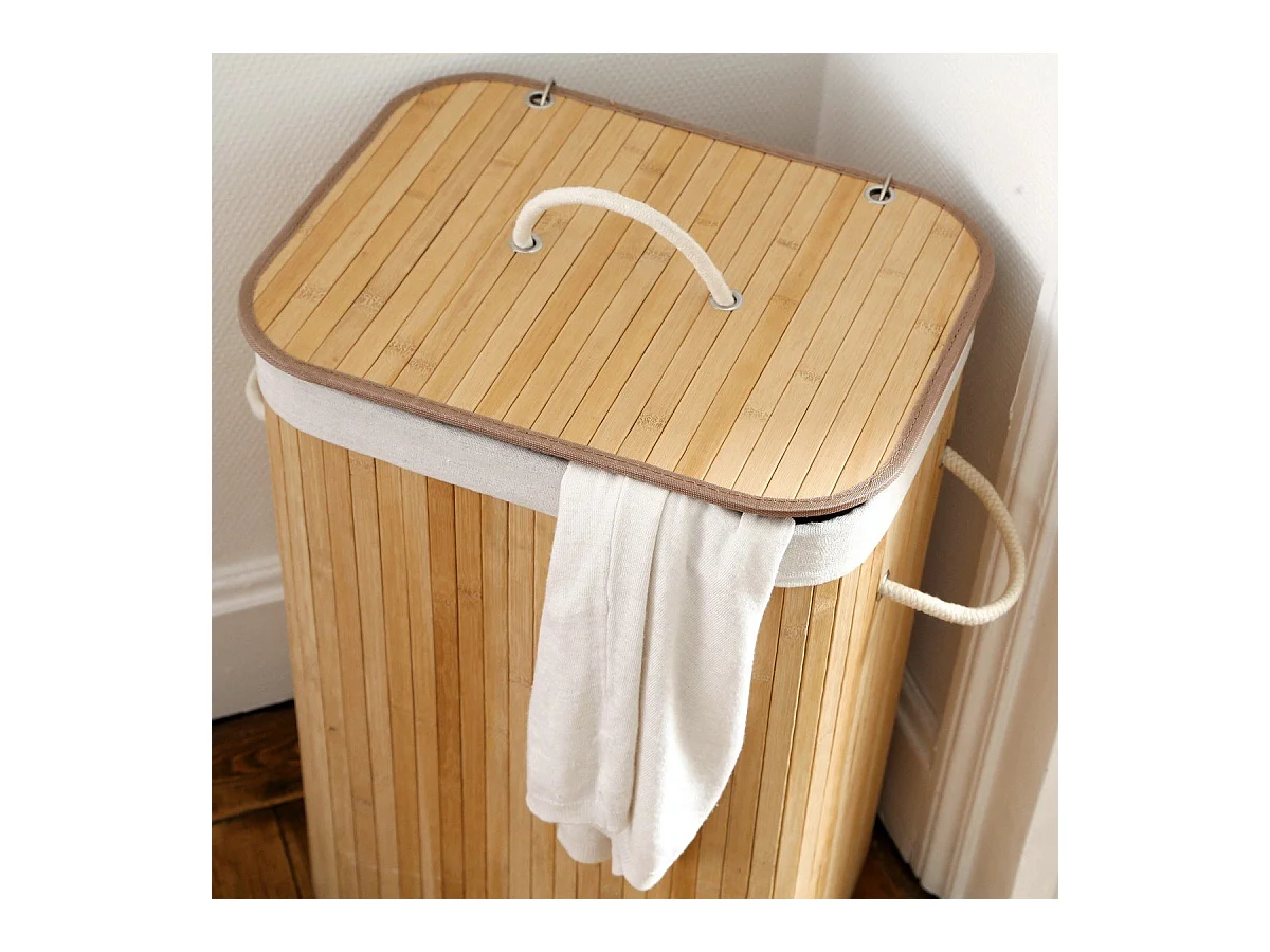 Panier à linge rectangulaire en bambou 70L - H60 cm