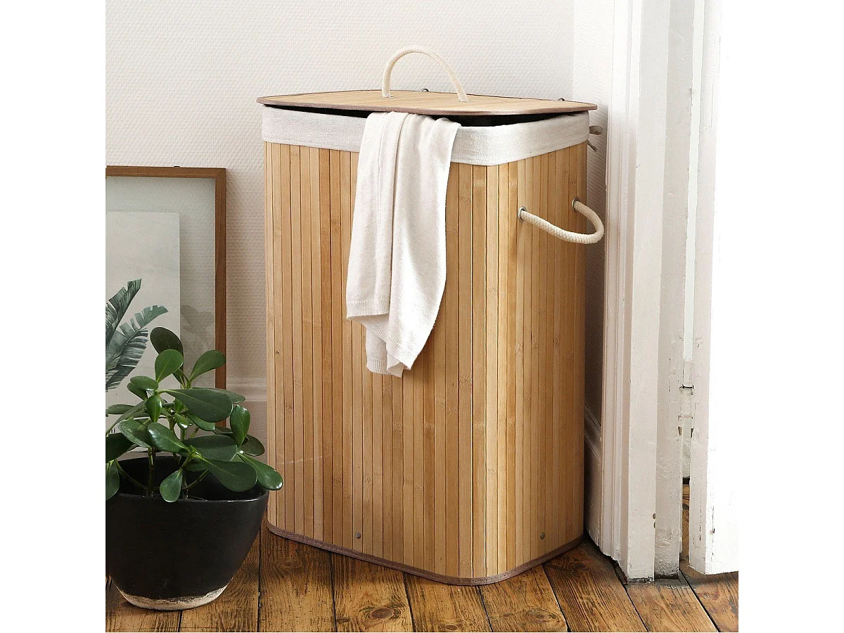Cesta de ropa rectangular de bambú 70L - H60 cm