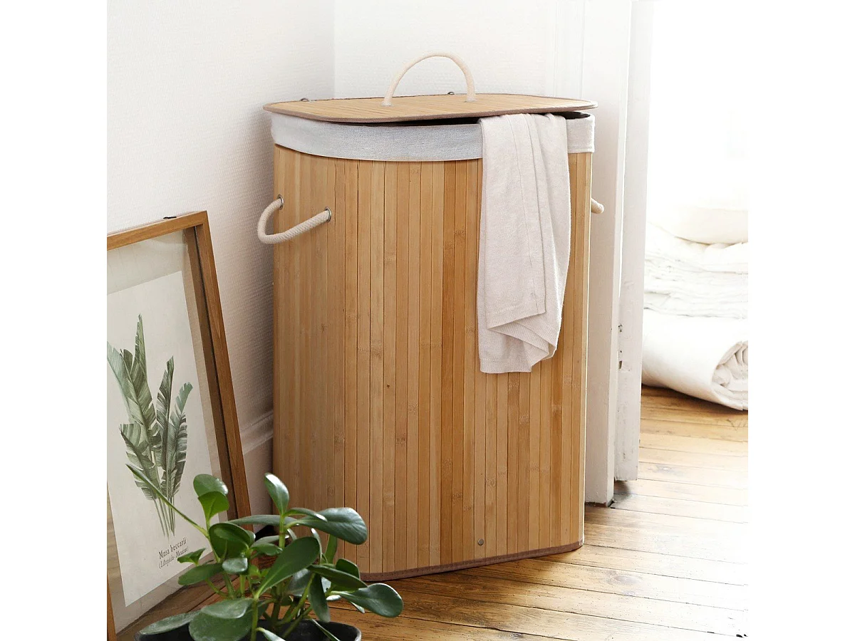 Cesta de ropa rectangular de bambú 70L - H60 cm