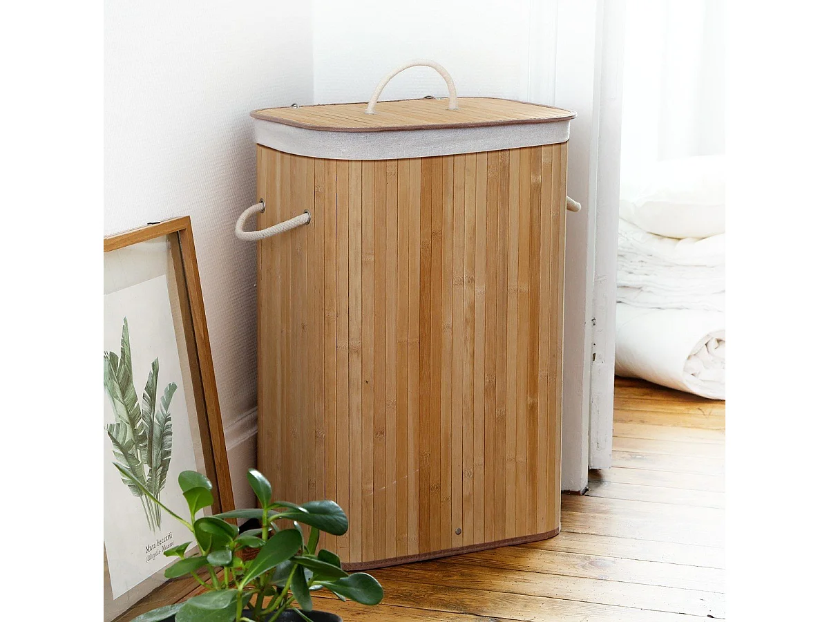Rechthoekige bamboe wasmand 70L - H60 cm