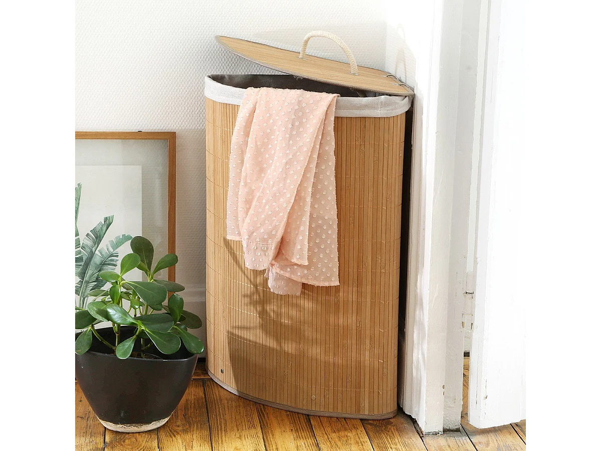 Panier à linge d'angle en bambou - H60 cm