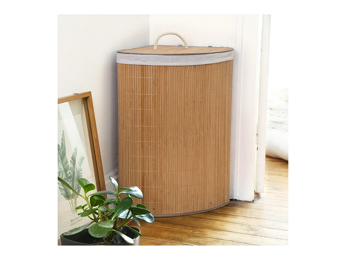 Hoekwasmand van bamboe - H60 cm