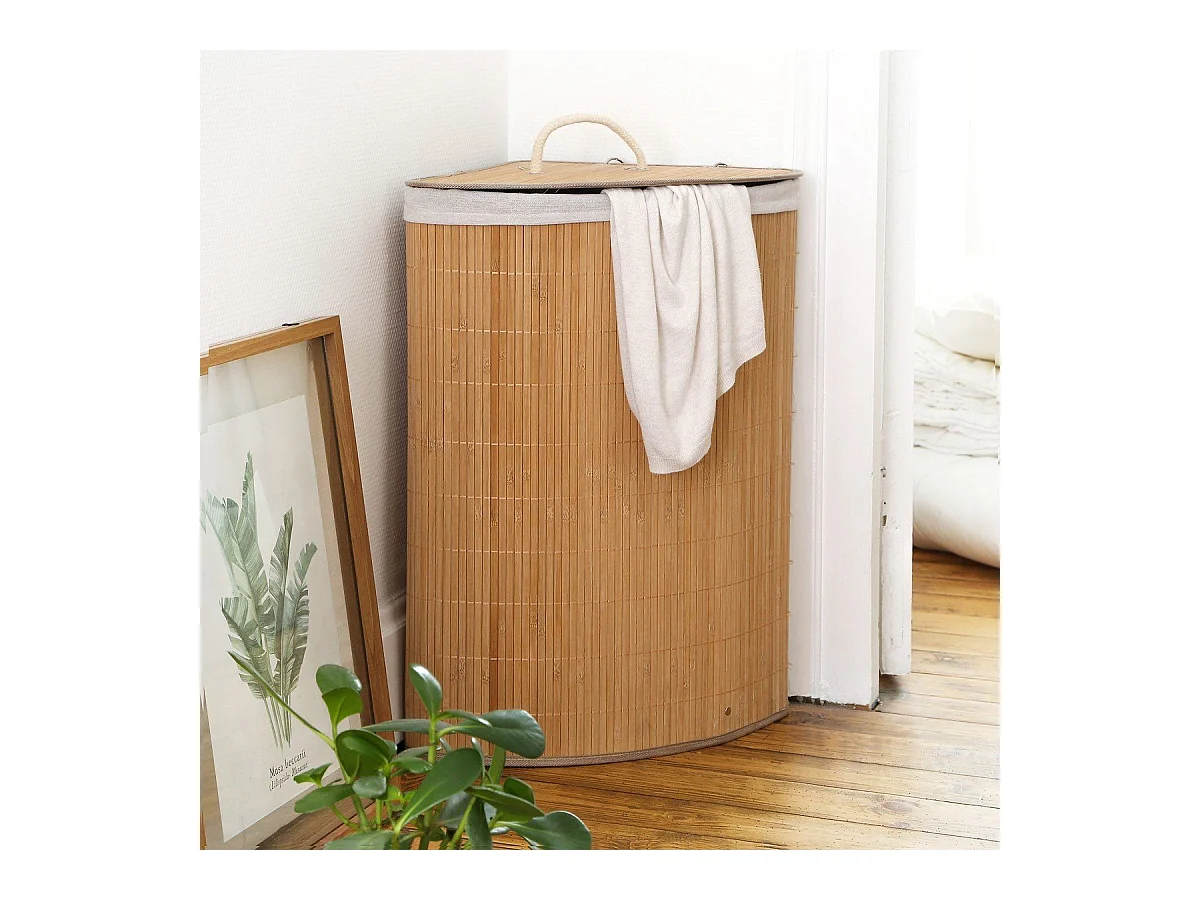 Hoekwasmand van bamboe - H60 cm