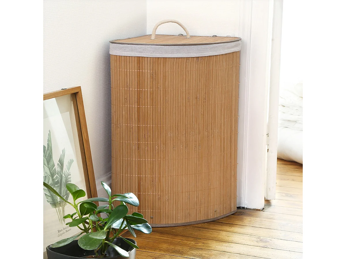 Panier à linge d'angle en bambou H60 cm - YSA