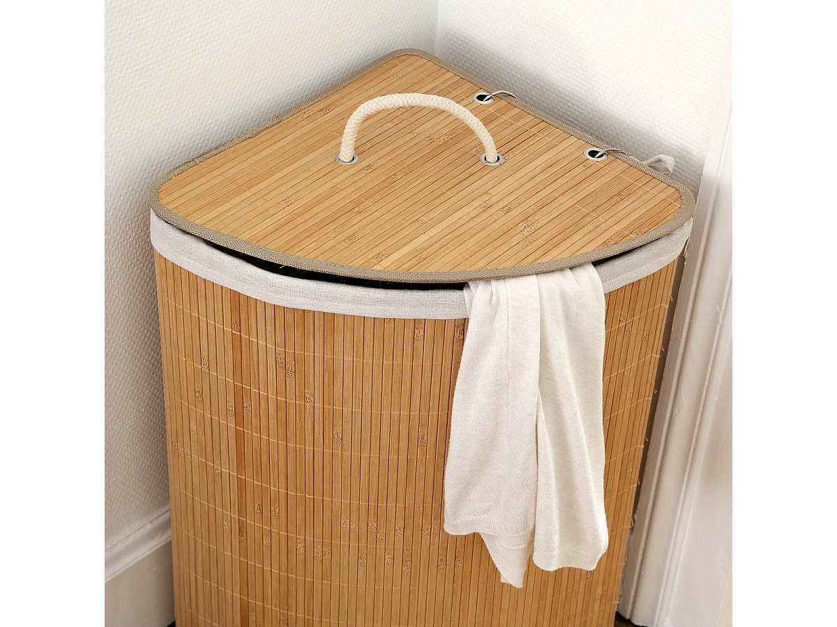 Panier à linge d'angle en bambou H60 cm - YSA