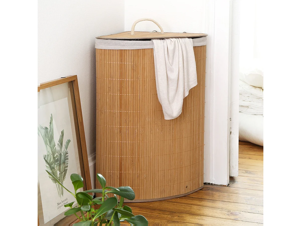 Panier à linge d'angle en bambou H60 cm - YSA