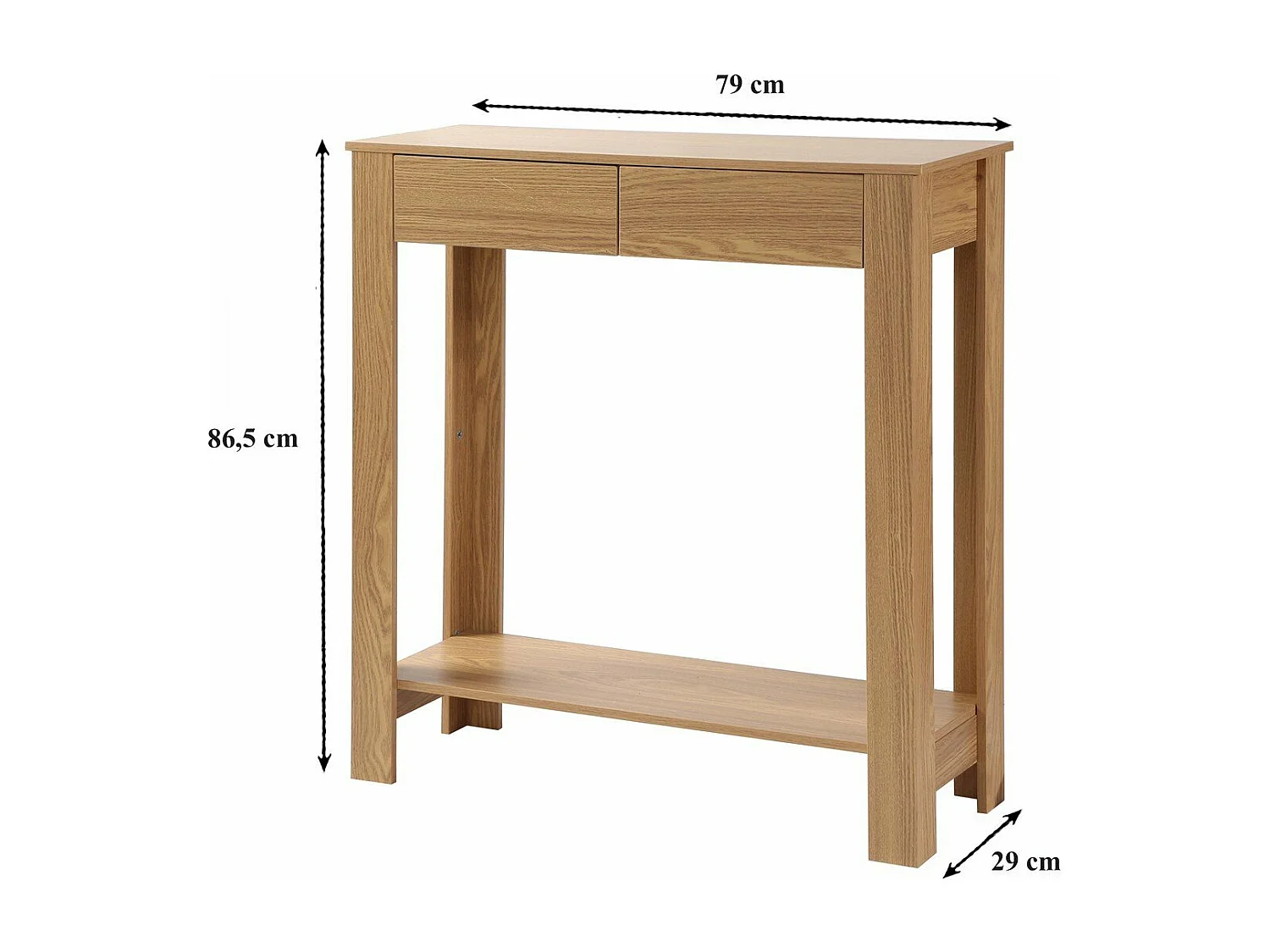 Hohe Konsole mit 2 Schubladen in Eichenoptik - L79 cm