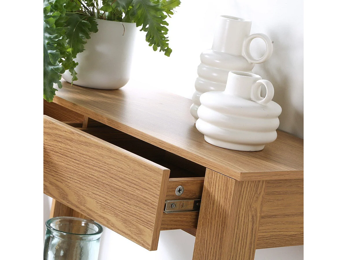 Console Haute 2 Tiroirs Décor Chêne - L79 cm