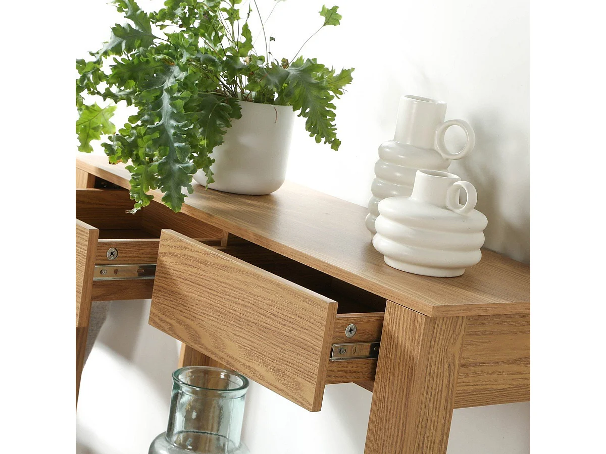 Console Haute 2 Tiroirs Décor Chêne - L79 cm