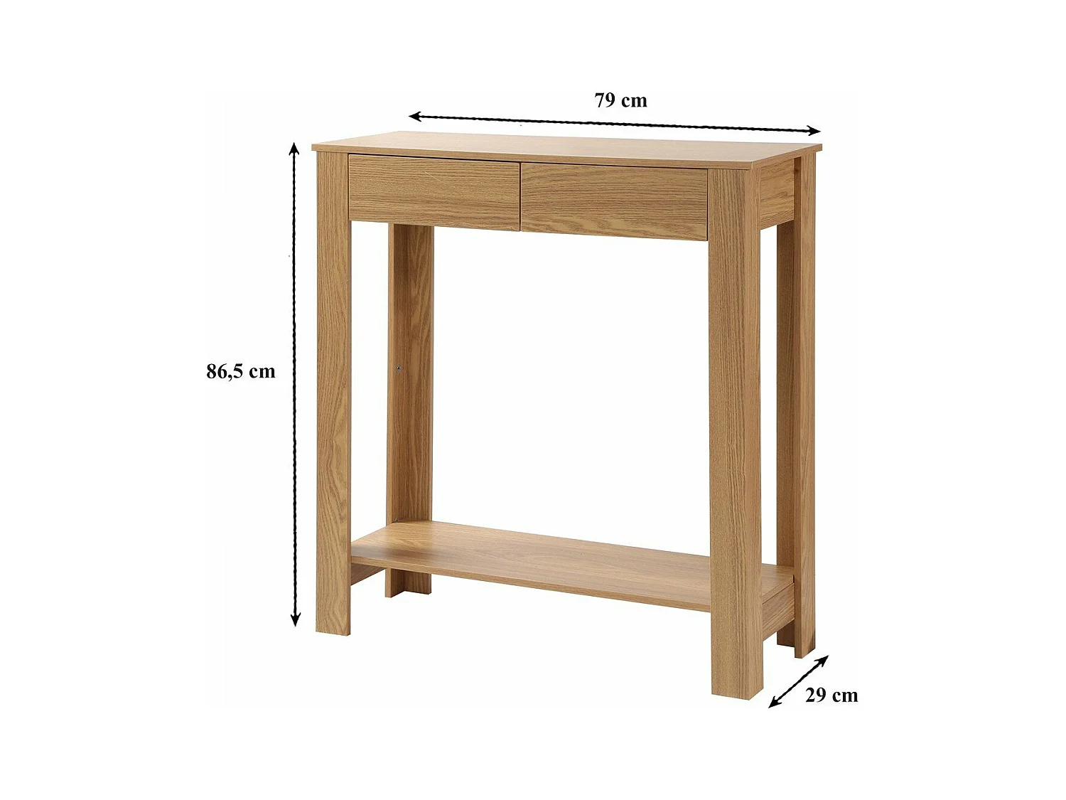 Consola alta de 2 cajones decorada en roble - L79 cm