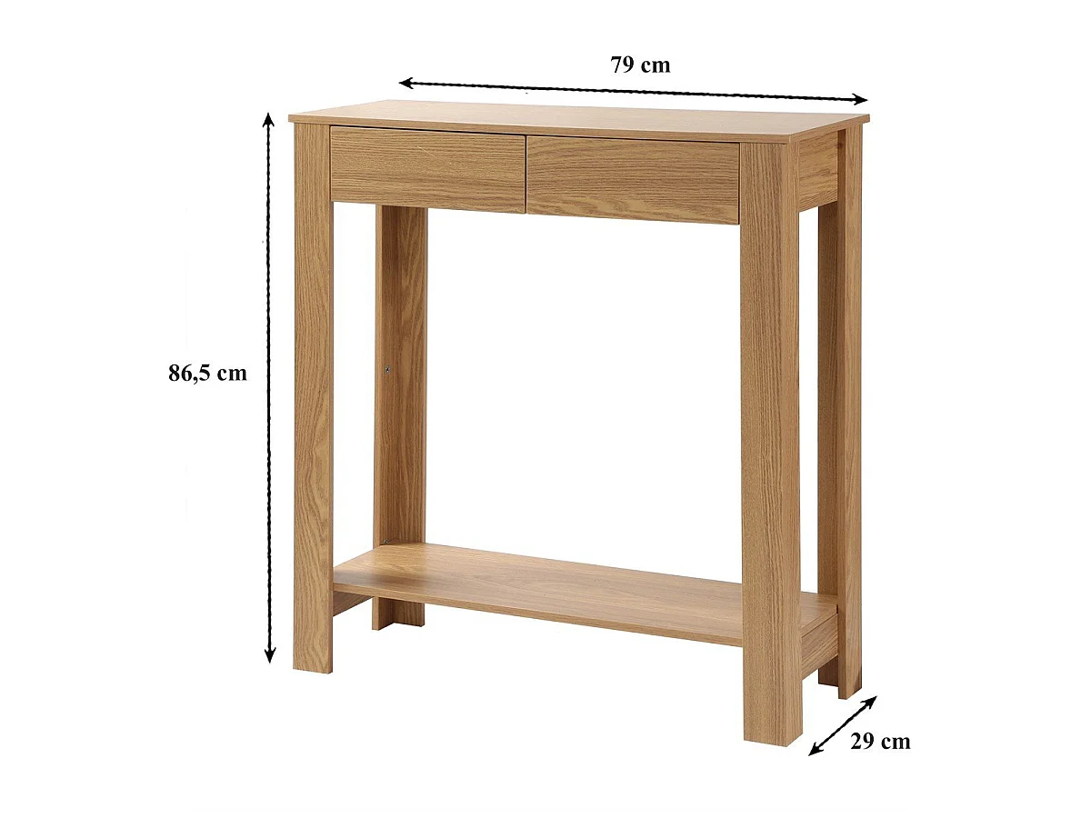 Console Haute 2 Tiroirs Décor Chêne - L79 cm