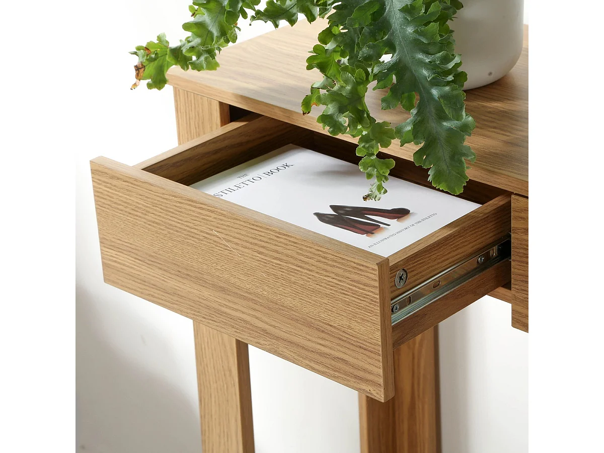 Console Haute 2 Tiroirs Décor Chêne - L79 cm