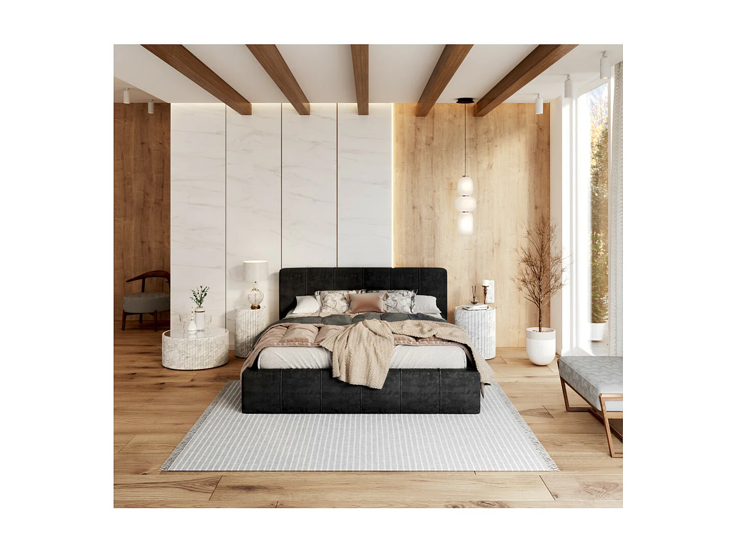 Lit coffre ATLANTA 140 x 190 cm avec sommier à lattes relevable Noir