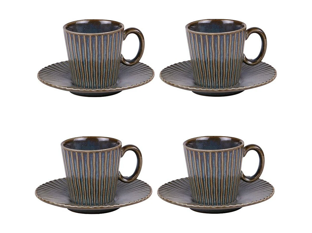 Coffret de 4 tasses à café avec sous tasses Liv bleu 22 cl
