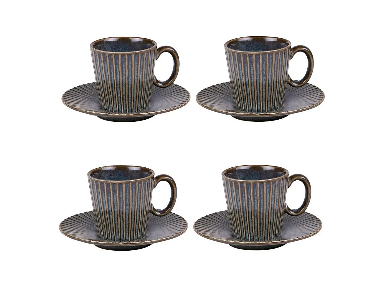 Coffret de 4 tasses à café avec sous tasses Liv bleu 22 cl