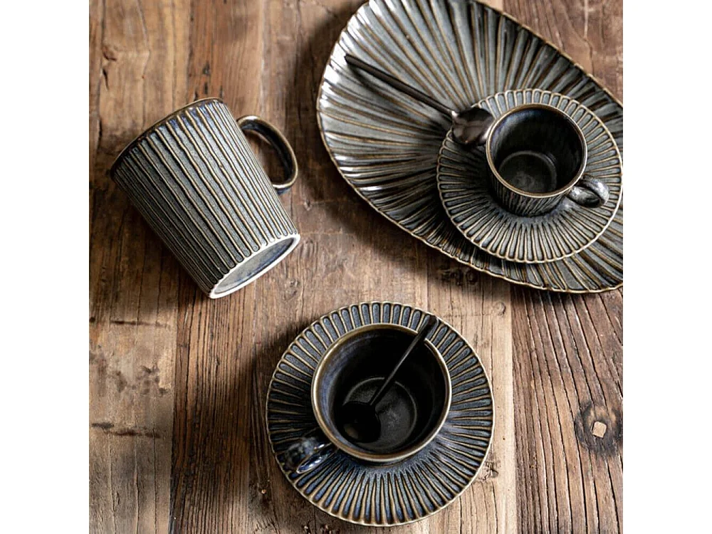 Coffret de 4 tasses à café avec sous tasses Liv bleu 22 cl